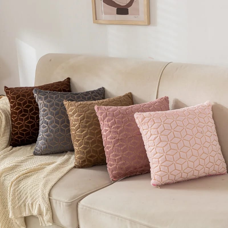 Solid Plush Luxury Pillowcase Creative Rhombus Geometry Pattern Sofa Decorative Cushion Covers Fashion Plaids Pillows Decor Home 17x17 inch