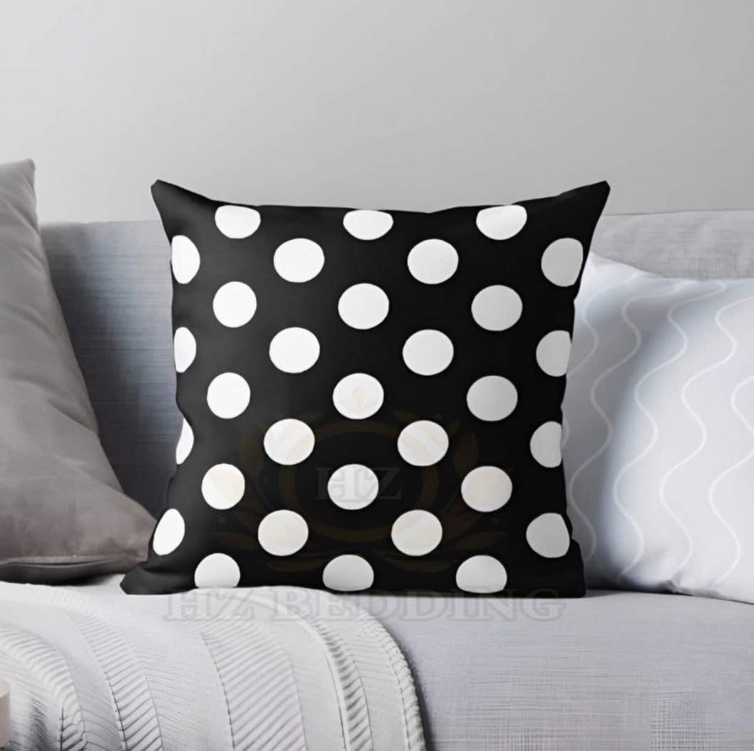 Polka Printed Throw Cushion Cover, Standard, Black White, for | Living Room | Bedroom | Hall | School | Lounge I Children Room I Drawing Room I Sofa