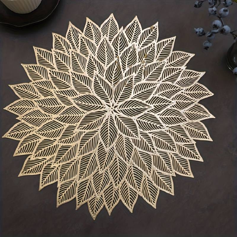 2/4/6 Hibiscus Flower Table Mat PVC Insulated Hollow Placemat Kitchen Dining Table Mat Coaster Cup Pad HomeTable Mats Wipeable Vinyl Place Mat for Holiday Wedding Dinner Table Decoration Mat