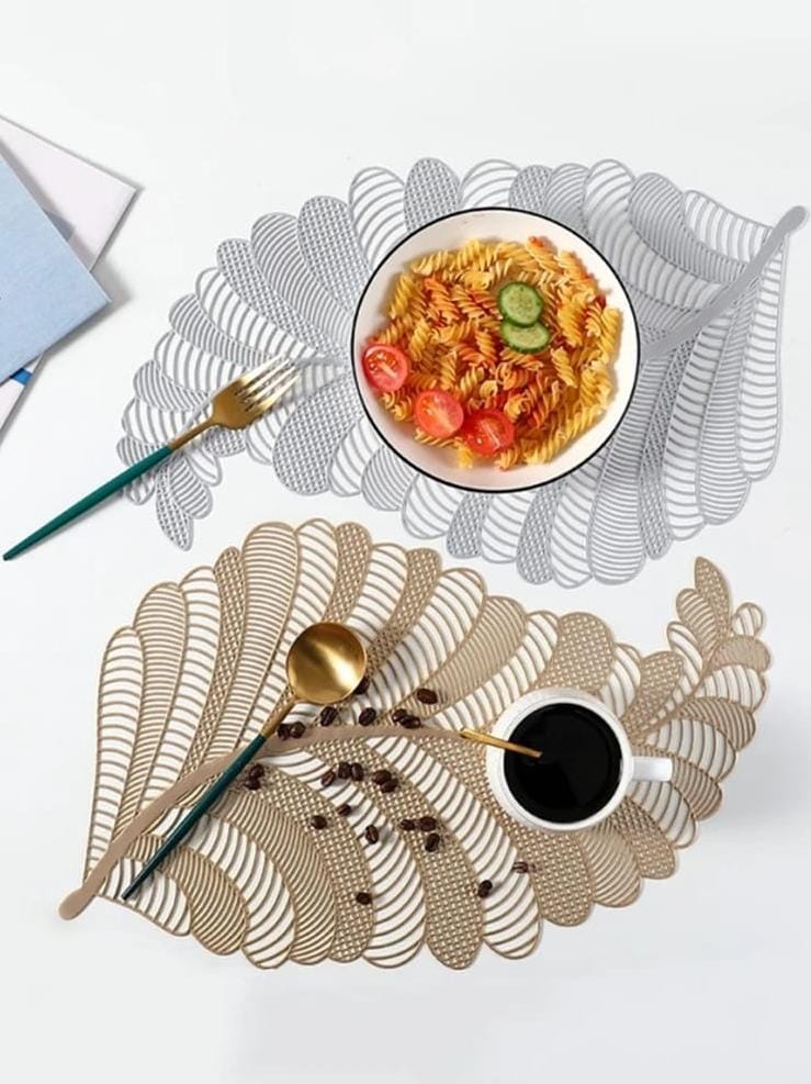 2/4/6/8 Vinyl leaf design Placemats HZ BEDDING