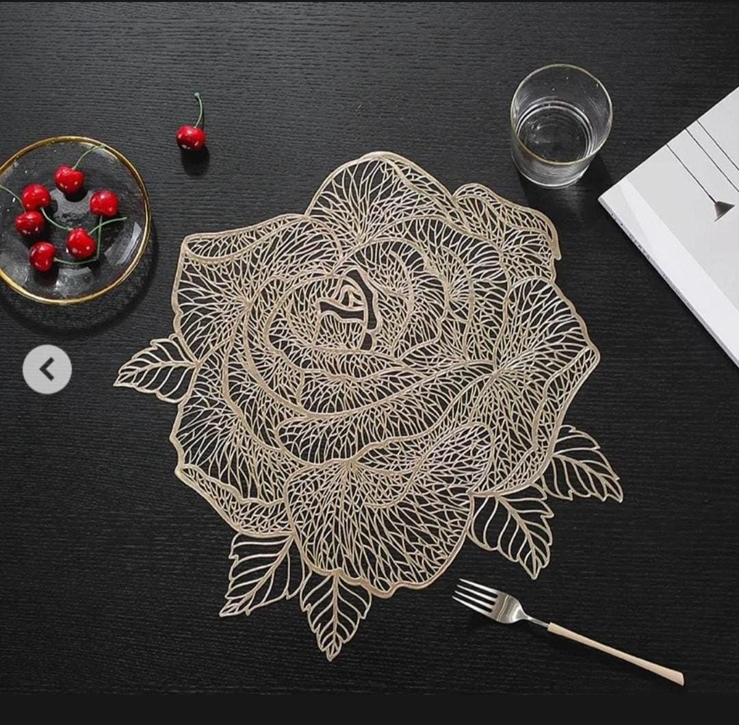 2/4/6/8 Vinyl Rose Design Placemats HZ BEDDING