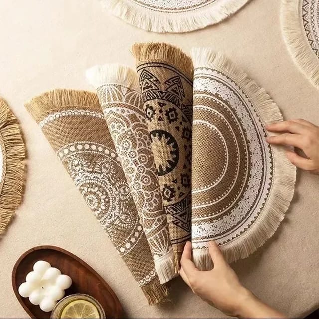 Round Placemat Table Non-Slip Jute Mats for Dining Table Decoration Accessories Kitchen Placemats Coffee Coasters Party Dinner 15x15 inh