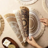 Round Placemat Table Non-Slip Jute Mats for Dining Table Decoration Accessories Kitchen Placemats Coffee Coasters Party Dinner 15x15 inh