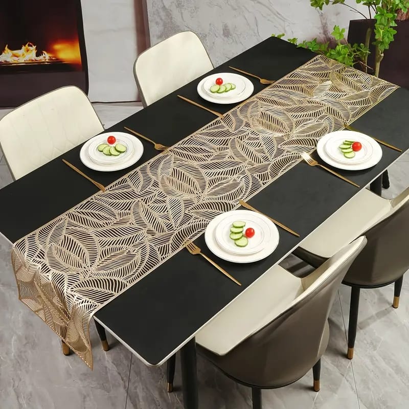 6 Feet Elegant Leaf Design PVC Table Runner - Heat-Resistant, Washable Dining Decor for Home & Restaurant, for Spring