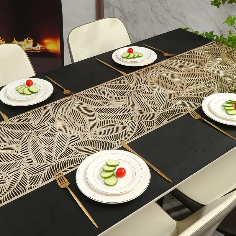6 Feet Elegant Leaf Design PVC Table Runner - Heat-Resistant, Washable Dining Decor for Home & Restaurant, for Spring