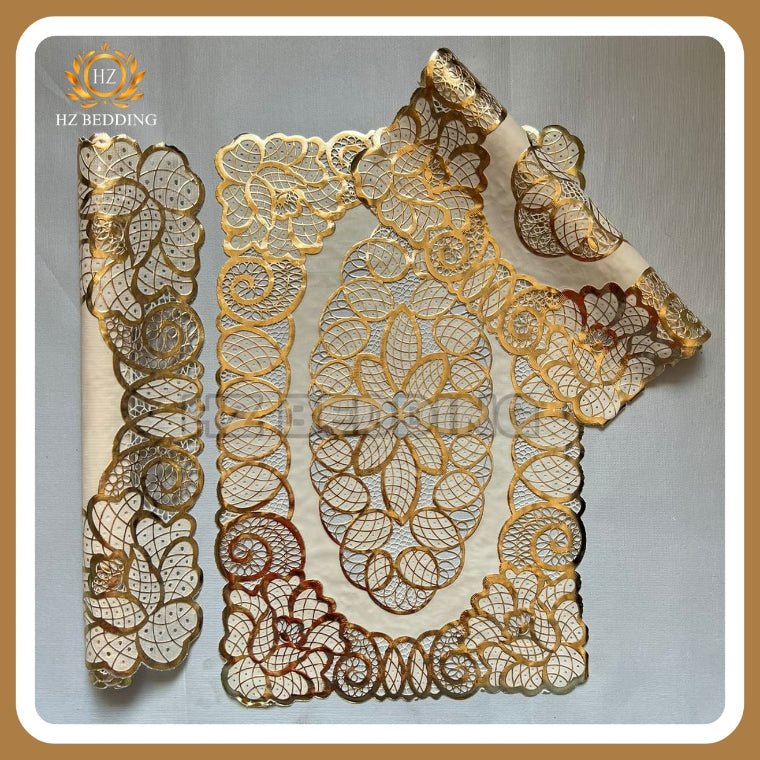 3Pc Golden Table Mat Set, Dressing table and Side Table HZ BEDDING