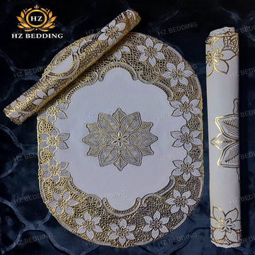 3Pc Premium Golden Table Mat Set, Dressing table and Side Table HZ BEDDING
