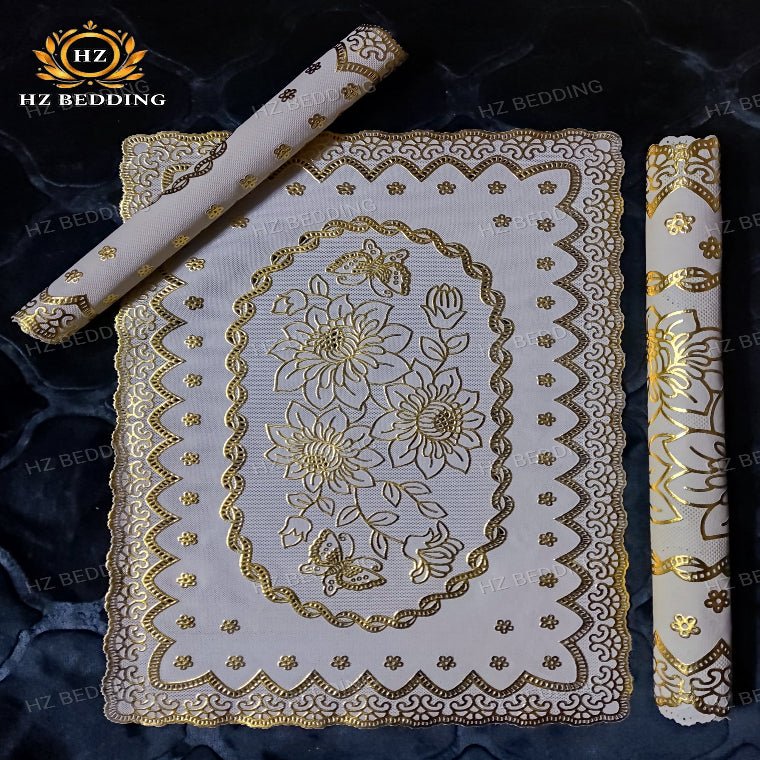 3Pc Premium Golden Table Mat Set, Dressing table and Side Table HZ BEDDING