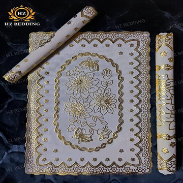 3Pc Premium Golden Table Mat Set, Dressing table and Side Table HZ BEDDING
