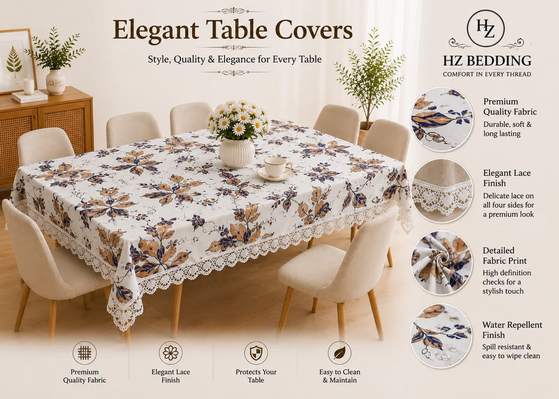 4/6/8 Seater Waterproof Table Cover with Elegant Lace Border New Design A HZ BEDDING