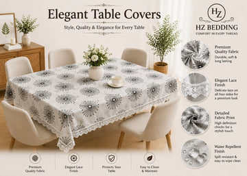 4/6/8 Seater Waterproof Table Cover with Elegant Lace Border New Design B HZ BEDDING