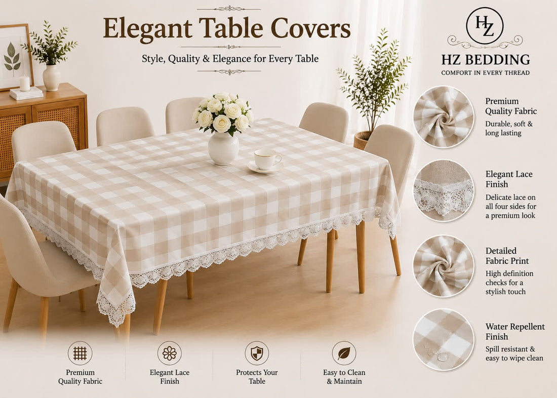 4/6/8 Seater Waterproof Table Cover with Elegant Lace Border New Design D HZ BEDDING