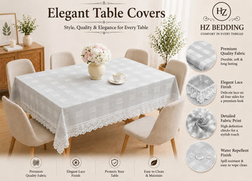 4/6/8 Seater Waterproof Table Cover with Elegant Lace Border New Design E HZ BEDDING