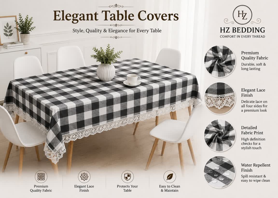 4/6/8 Seater Waterproof Table Cover with Elegant Lace Border New Design I HZ BEDDING