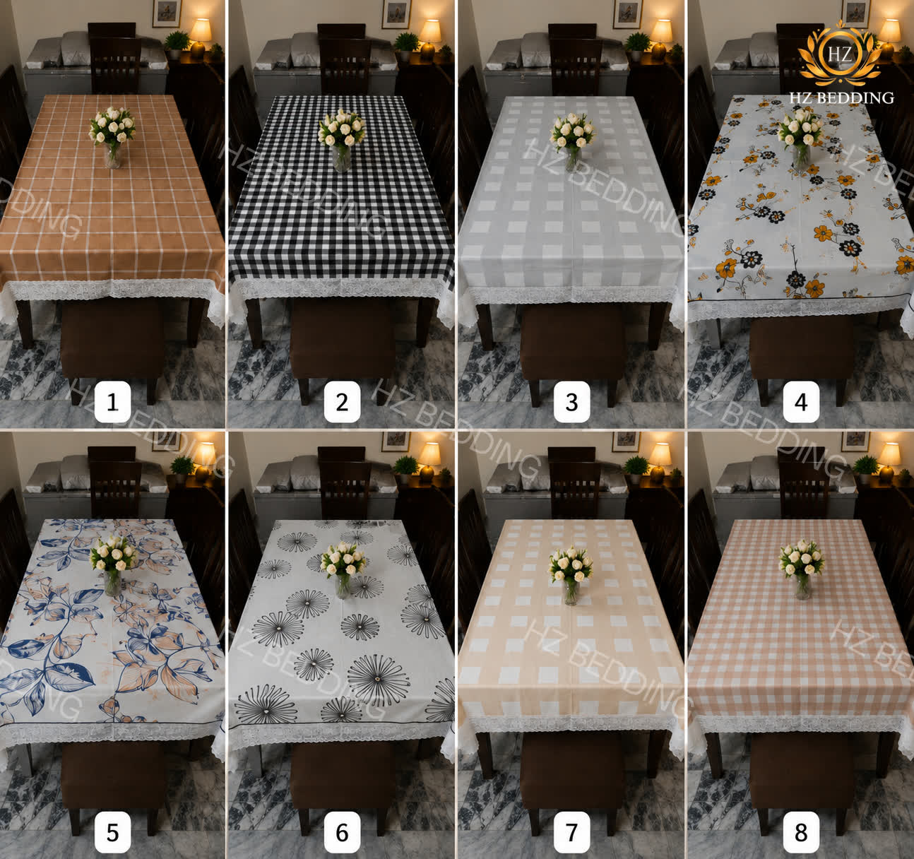 4/6/8 Seater Waterproof Table Cover with Elegant Lace Border New Design B HZ BEDDING