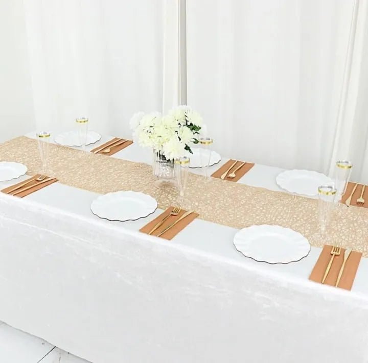5 feet Gold Reversible Metallic Woven Vinyl Plastic Table Runner Wedding Party Events Receptions Home Decorations Supplies HZ BEDDING