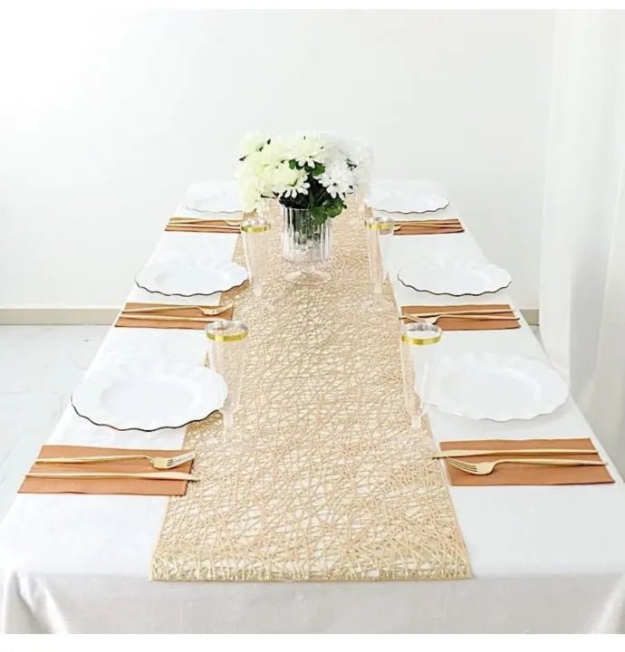 5 feet Gold Reversible Metallic Woven Vinyl Plastic Table Runner Wedding Party Events Receptions Home Decorations Supplies HZ BEDDING