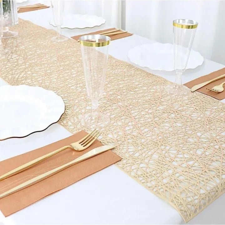 5 feet Gold Reversible Metallic Woven Vinyl Plastic Table Runner Wedding Party Events Receptions Home Decorations Supplies HZ BEDDING