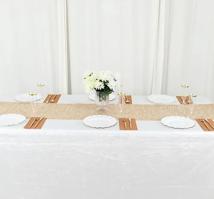 5 feet Gold Reversible Metallic Woven Vinyl Plastic Table Runner Wedding Party Events Receptions Home Decorations Supplies HZ BEDDING
