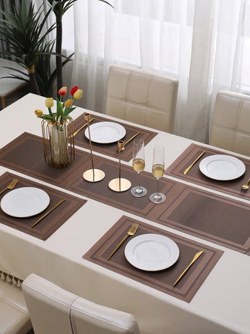 5 Pieces Brown A PVC Washable Placemats with Runner HZ BEDDING