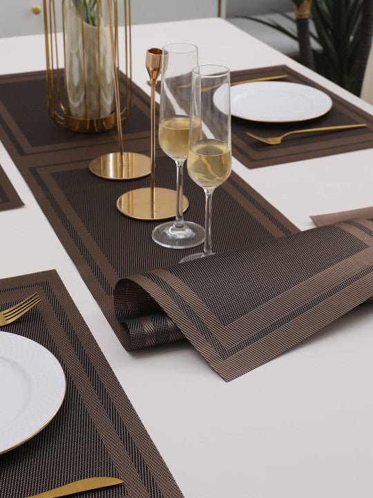 5 Pieces Brown A PVC Washable Placemats with Runner HZ BEDDING