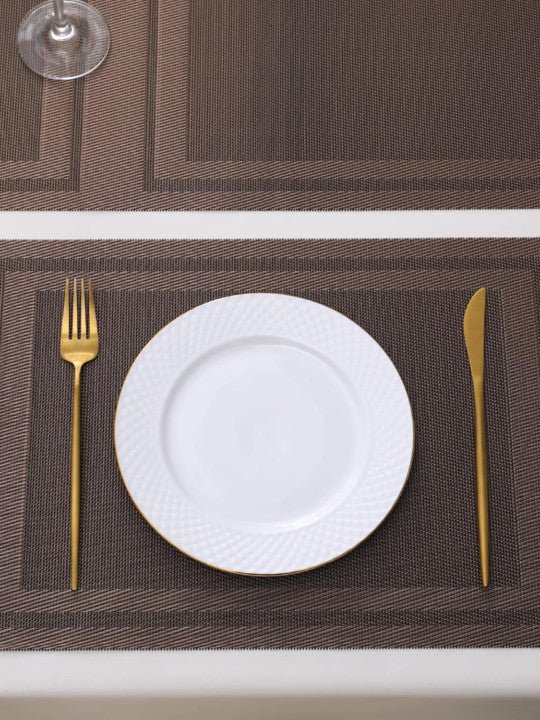 5 Pieces Brown A PVC Washable Placemats with Runner HZ BEDDING