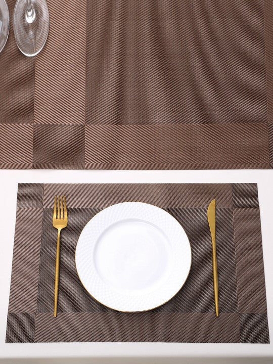 5 Pieces Brown PVC Washable Placemats with Runner HZ BEDDING