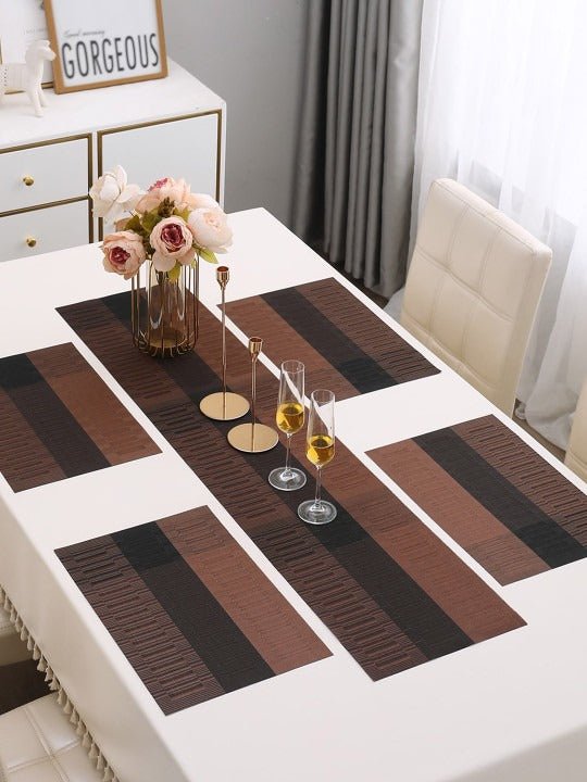 5 Pieces Brown PVC Washable Placemats with Runner HZ BEDDING