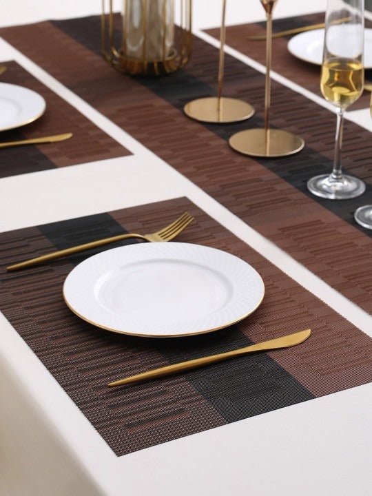 5 Pieces Brown PVC Washable Placemats with Runner HZ BEDDING