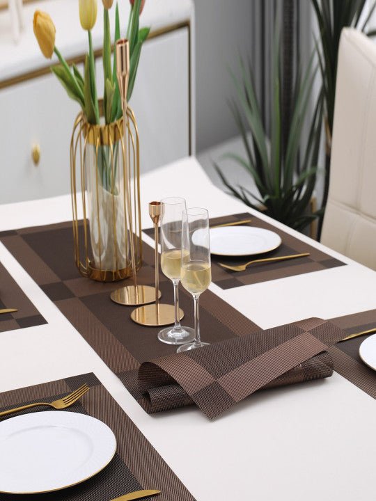 5 Pieces Brown PVC Washable Placemats with Runner HZ BEDDING