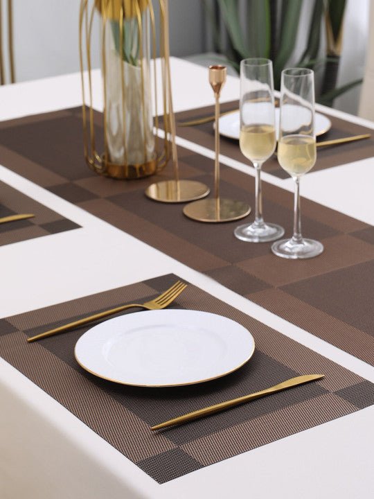 5 Pieces Brown PVC Washable Placemats with Runner HZ BEDDING