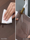 5 Pieces Brown PVC Washable Placemats with Runner HZ BEDDING