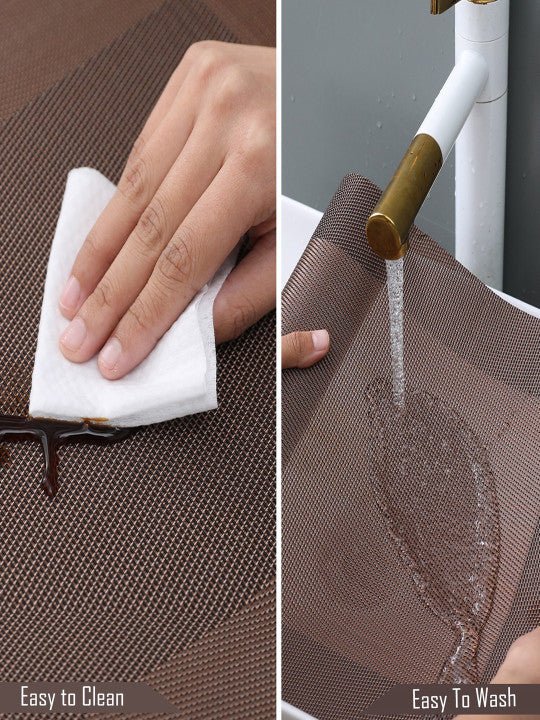5 Pieces Brown PVC Washable Placemats with Runner HZ BEDDING