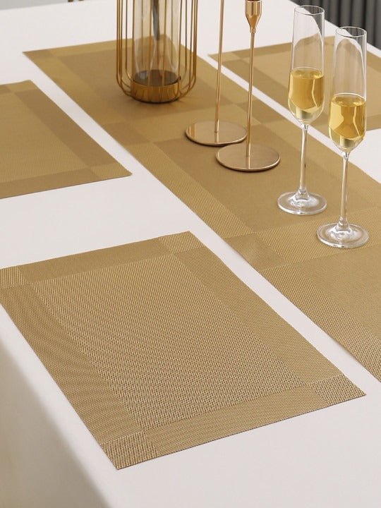 5 Pieces Golden PVC Washable Placemats with Runner HZ BEDDING