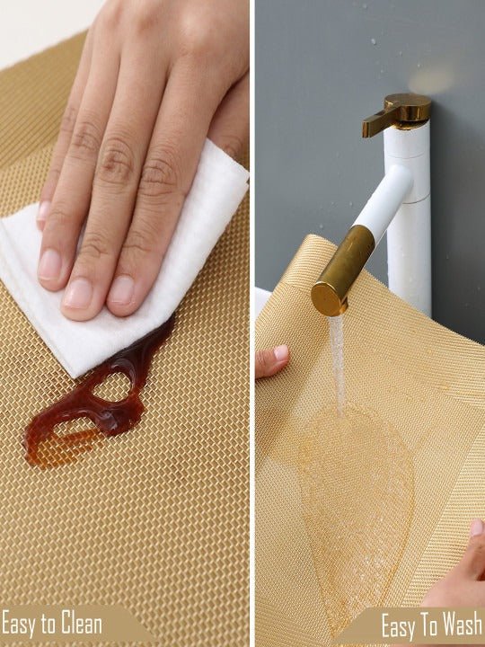 5 Pieces Golden PVC Washable Placemats with Runner HZ BEDDING