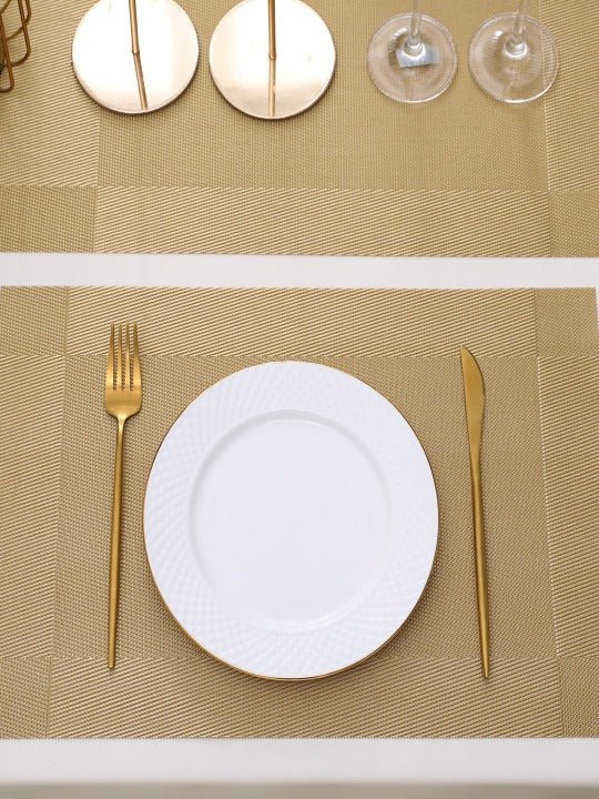 5 Pieces Golden PVC Washable Placemats with Runner HZ BEDDING
