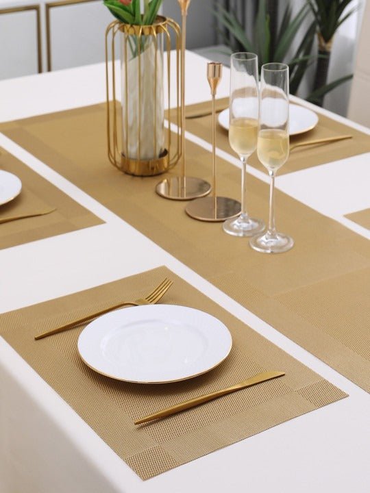 5 Pieces Golden PVC Washable Placemats with Runner HZ BEDDING