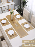 5 Pieces Golden PVC Washable Placemats with Runner HZ BEDDING