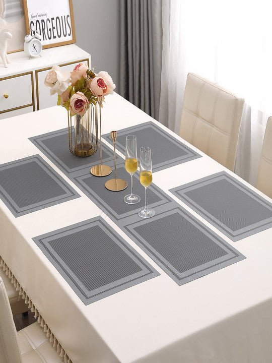 5 Pieces Grey A PVC Washable Placemats with Runner HZ BEDDING