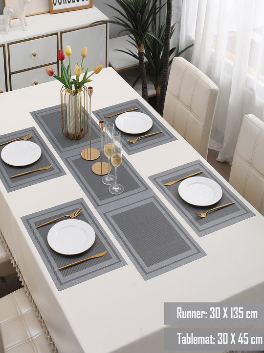 5 Pieces Grey A PVC Washable Placemats with Runner HZ BEDDING