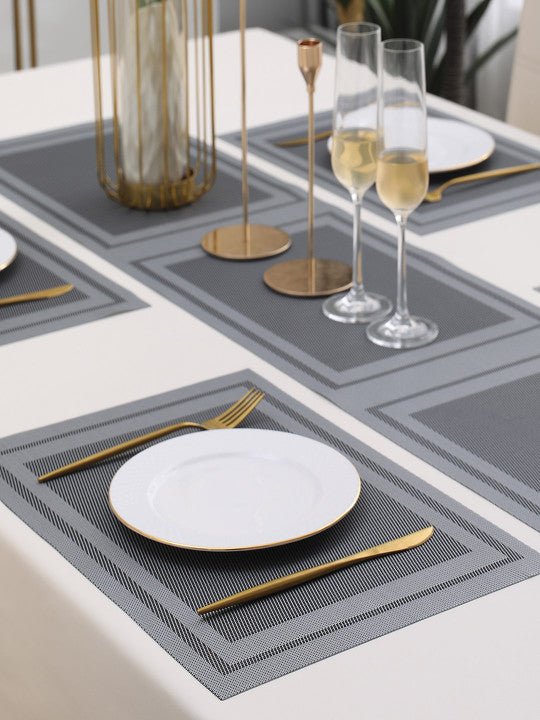 5 Pieces Grey A PVC Washable Placemats with Runner HZ BEDDING