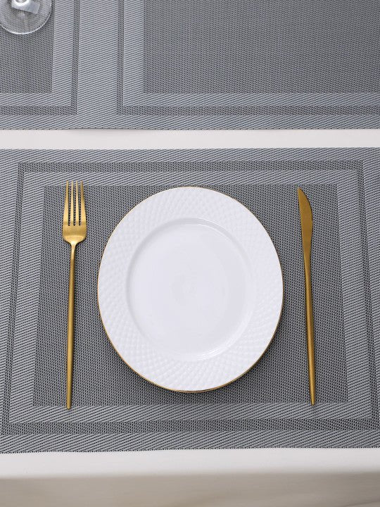 5 Pieces Grey A PVC Washable Placemats with Runner HZ BEDDING