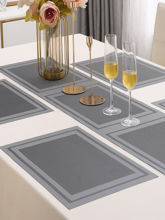 5 Pieces Grey A PVC Washable Placemats with Runner HZ BEDDING