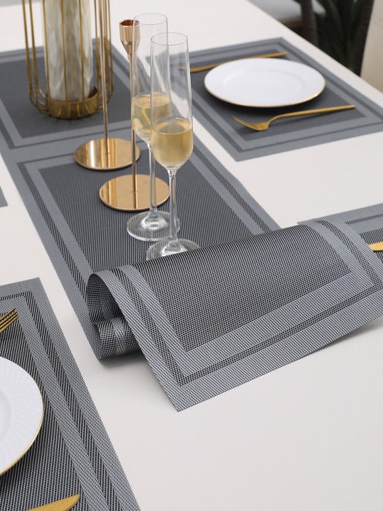 5 Pieces Grey A PVC Washable Placemats with Runner HZ BEDDING