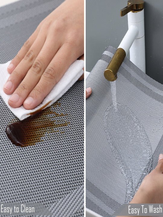 5 Pieces Grey A PVC Washable Placemats with Runner HZ BEDDING