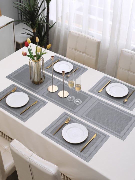 5 Pieces Grey A PVC Washable Placemats with Runner HZ BEDDING