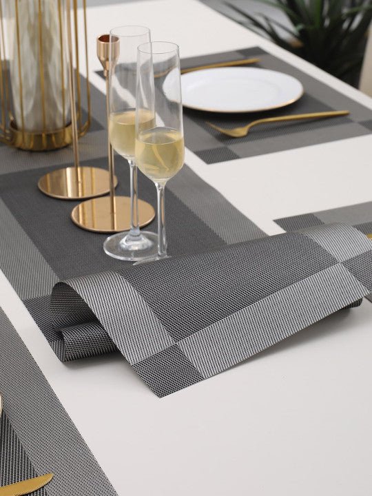 5 Pieces Grey PVC Washable Placemats with Runner HZ BEDDING