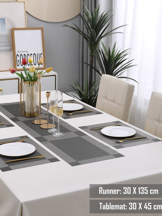 5 Pieces Grey PVC Washable Placemats with Runner HZ BEDDING