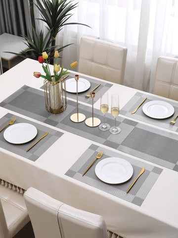 5 Pieces Grey PVC Washable Placemats with Runner HZ BEDDING