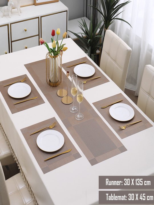 5 Pieces Light PVC Washable Placemats with Runner HZ BEDDING